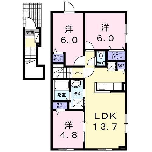 ケリー・パーク(3LDK/2階)の間取り写真