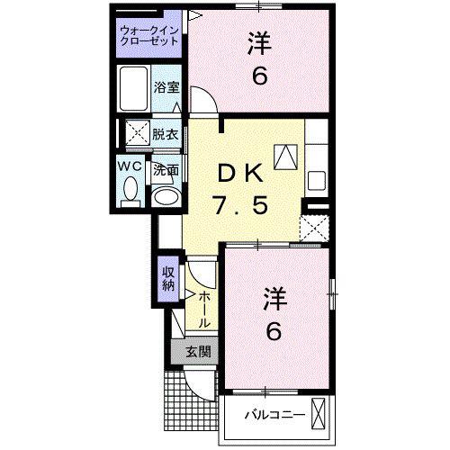 ナカドイロード B棟(2DK/1階)の間取り写真