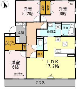 メゾン ソレイユ A棟(3LDK/1階)の間取り写真