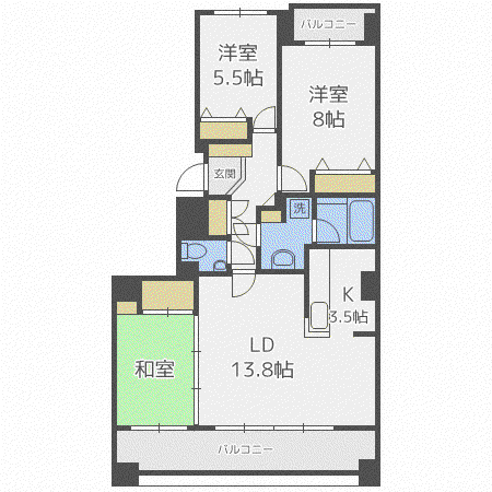 グランアルト福住オーヴェスト棟(3LDK/1階)の間取り写真