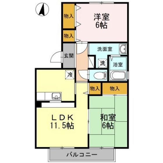 ニューハピニス B棟(2LDK/2階)の間取り写真
