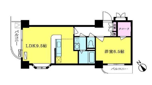 大須賀第二レジデンス(1LDK/9階)の間取り写真