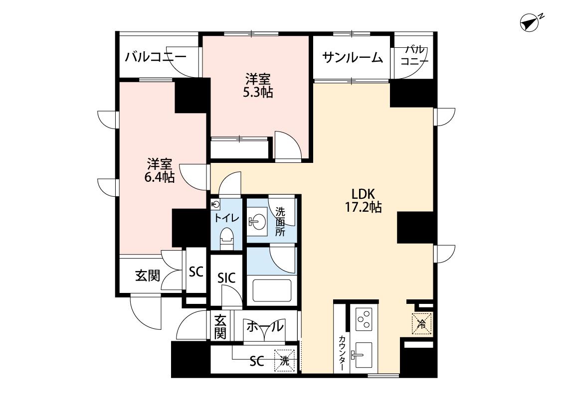 J1619(2LDK/9階)の間取り写真