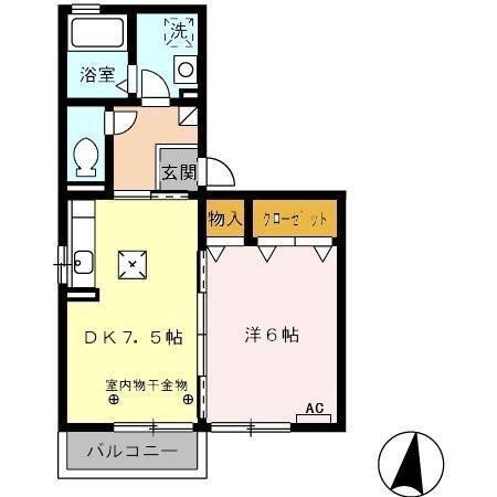 デルニエIII(1DK/1階)の間取り写真