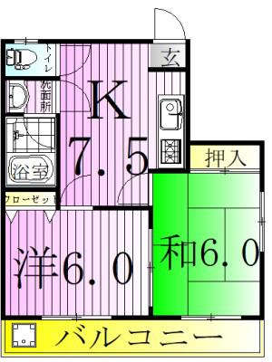 ヴォーヌング柳川(2DK/3階)の間取り写真