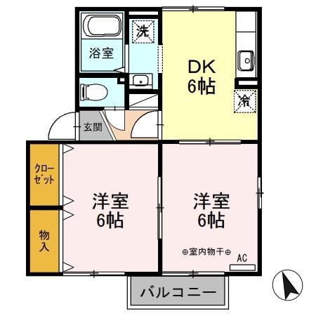 ドミールB(2DK/1階)の間取り写真