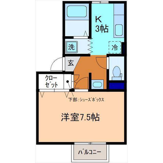 KG宮原(1K/2階)の間取り写真