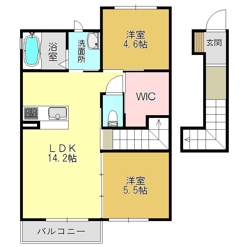 ラフィーネ三室参番館A(2LDK/2階)の間取り写真