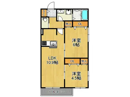 ステラコート(2LDK/1階)の間取り写真