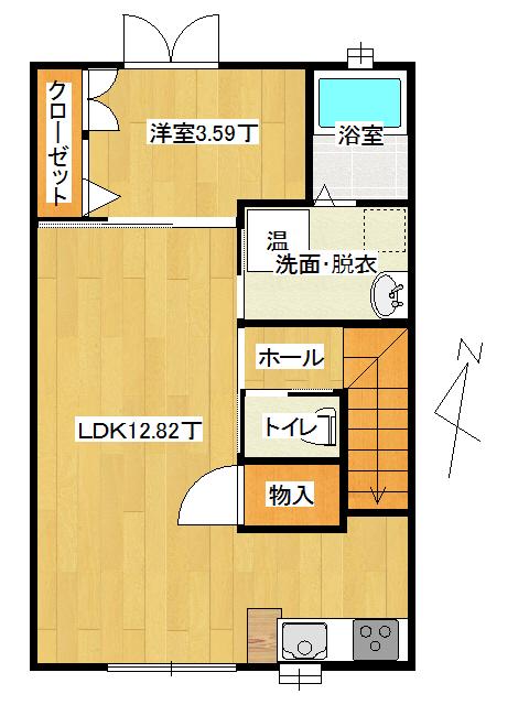 アップルメゾン田園(1LDK/2階)の間取り写真