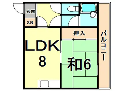 東難波佐野マンション(1LDK/2階)の間取り写真