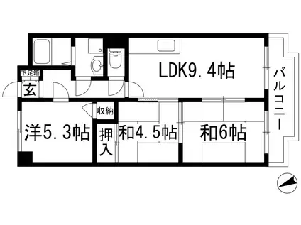 グランドハイツ栄伸(3LDK/3階)の間取り写真