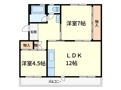 富田第二62棟(2LDK/5階)の間取り写真