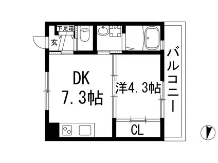 エンベロップ宝塚(1DK/2階)の間取り写真