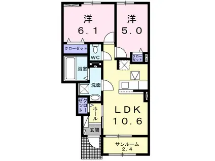 北上市孫屋敷(2LDK/1階)の間取り写真