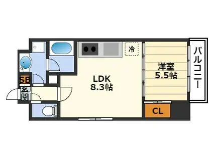 グリッドコート天神橋(1LDK/4階)の間取り写真