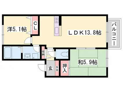 ディアス六百目 A棟(2LDK/2階)の間取り写真