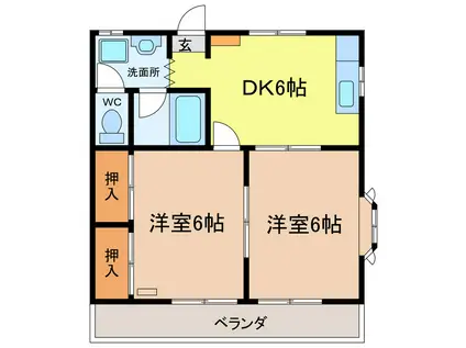 オブコニカ(2DK/1階)の間取り写真