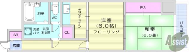 グランドール大和町(2K/10階)の間取り写真