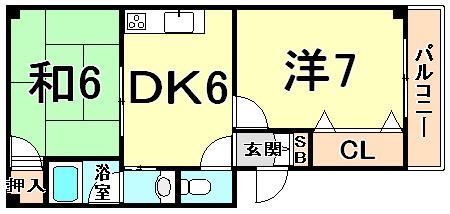 ソルディア甲子園(2DK/2階)の間取り写真