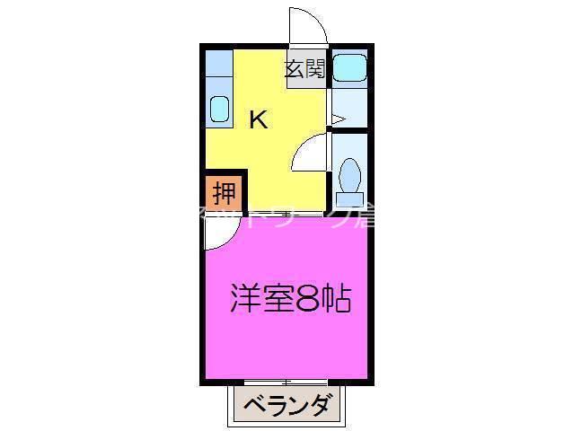 茶屋町エビスコーポ(1K/2階)の間取り写真