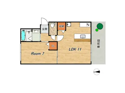 ハイツトクベ(1LDK/1階)の間取り写真