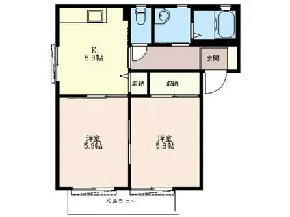 タウンコートB(2K/2階)の間取り写真