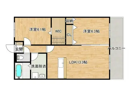 チェリーブロッサム久保原(2LDK/2階)の間取り写真