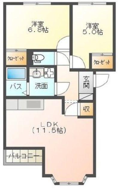 プランドール(2LDK/1階)の間取り写真