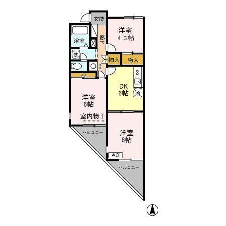 ヴューラーみつわ台ABCD(3DK/2階)の間取り写真