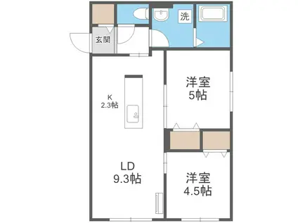 UNIQUS宮の森(2LDK/1階)の間取り写真