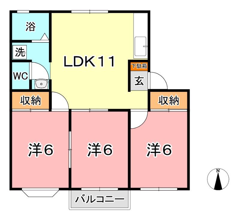 アパートメント明石 B(3LDK/2階)の間取り写真