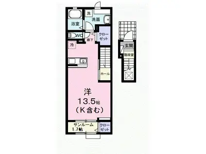 ガーデン ハウス イナバ II(ワンルーム/2階)の間取り写真