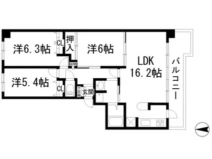 ラ・ビスタ宝塚エスティオⅠ番館(3LDK/4階)の間取り写真
