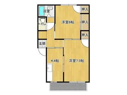 コウジハイツ向山(2K/1階)の間取り写真