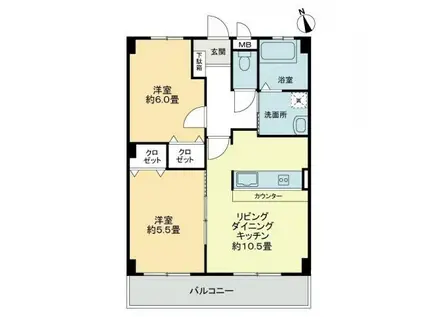 フィネス佐古(2LDK/1階)の間取り写真