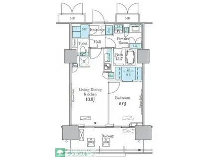 HARUMI FLAG PORT VILLAGE C棟(1LDK/14階)の間取り写真