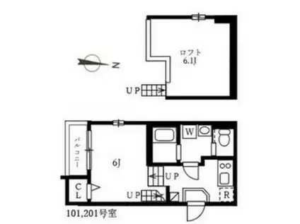 ハーモニーテラス佐古前町II(1K/1階)の間取り写真