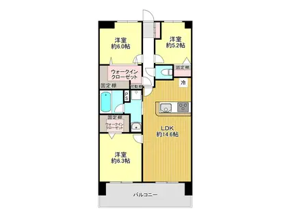 ペルシュ城山(3LDK/5階)の間取り写真