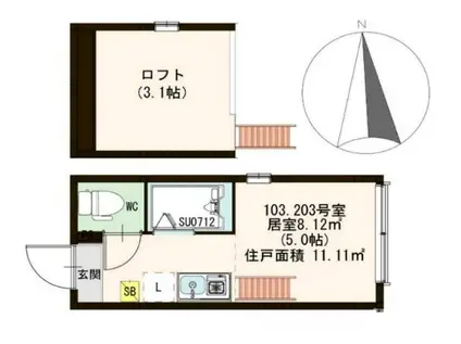 ハーモニーテラス大島(ワンルーム/1階)の間取り写真