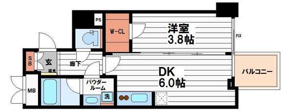 RISING MAISON 本町橋(1DK/15階)の間取り写真
