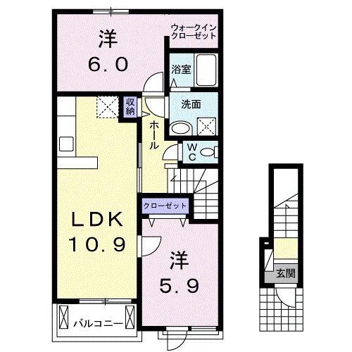 SUNNYTOWN くわばらB(2LDK/2階)の間取り写真