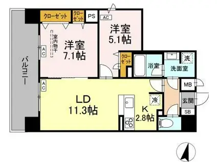 BULL HOUSE(2LDK/7階)の間取り写真