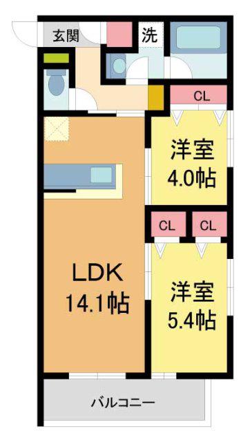 D-RESIDENCE宇保町(2LDK/1階)の間取り写真