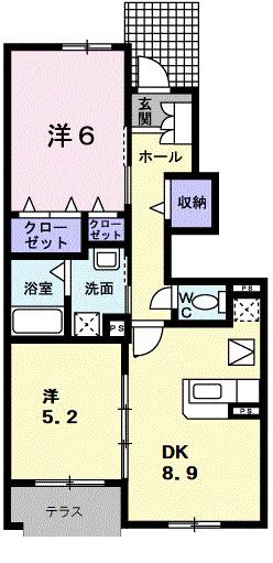 クール・ヴィヴァーチェC(2DK/1階)の間取り写真