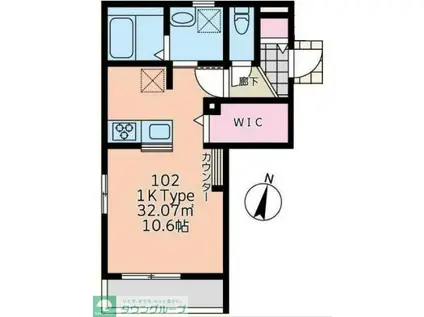 ルナピエナ北里(1K/1階)の間取り写真