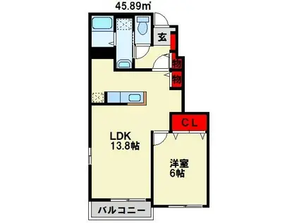 クロス ウイング II(1LDK/1階)の間取り写真