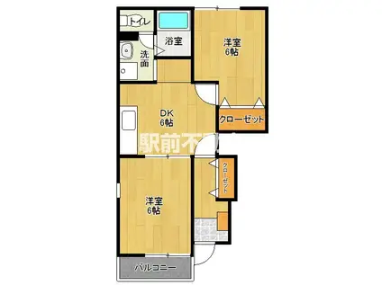 グリーンコートミヤハラB(2DK/1階)の間取り写真