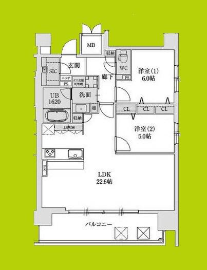 スプランディッド本町グラン(2LDK/19階)の間取り写真
