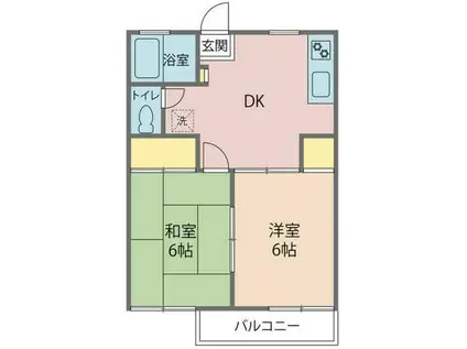 ポルシェ町田南大谷(2DK/1階)の間取り写真